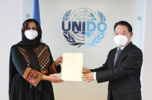 Ambassador Manizha Bakhtari presents her Letters of Credence to H.E. Li Yong, Director General of UNIDO